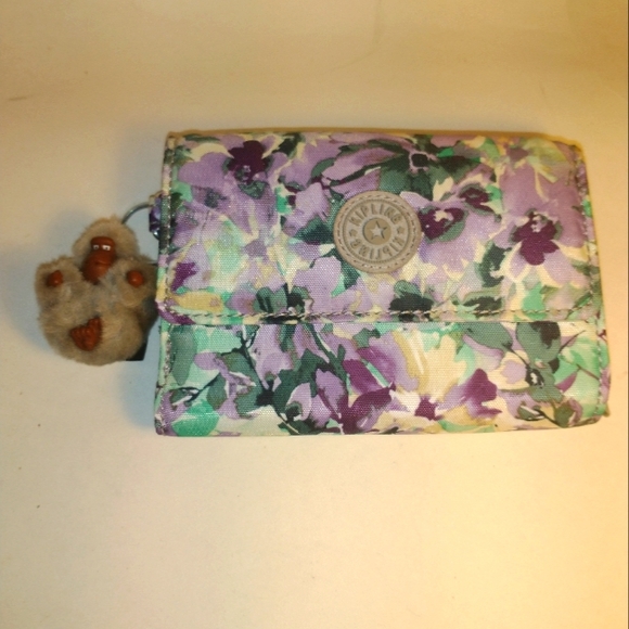 Kippling Wallet Floral Violet,purples w/Monkey - Picture 3 of 6